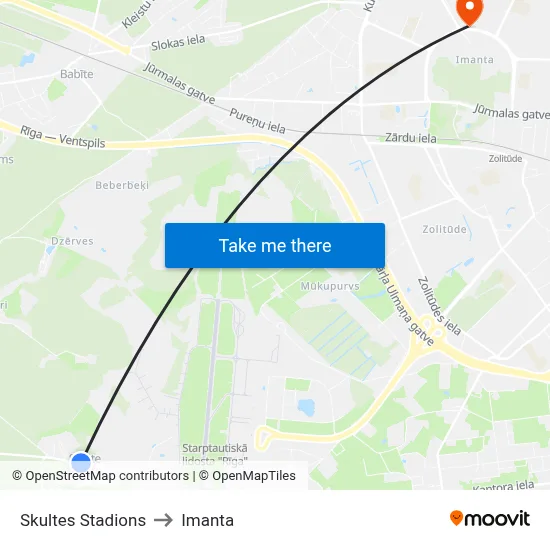Skultes Stadions to Imanta map