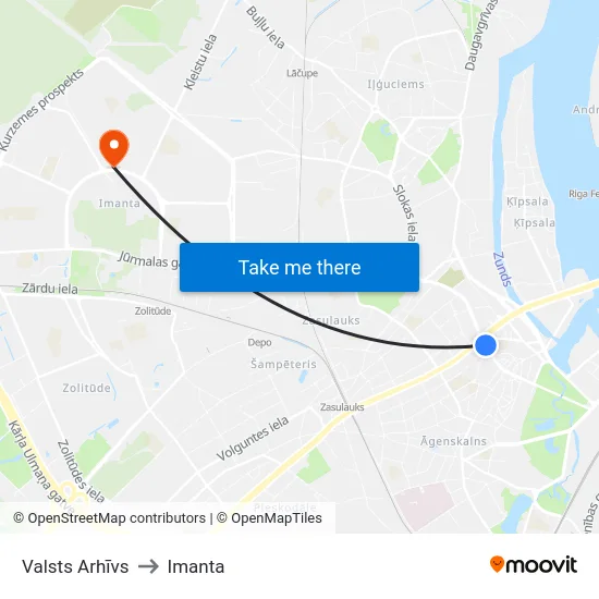 Valsts Arhīvs to Imanta map