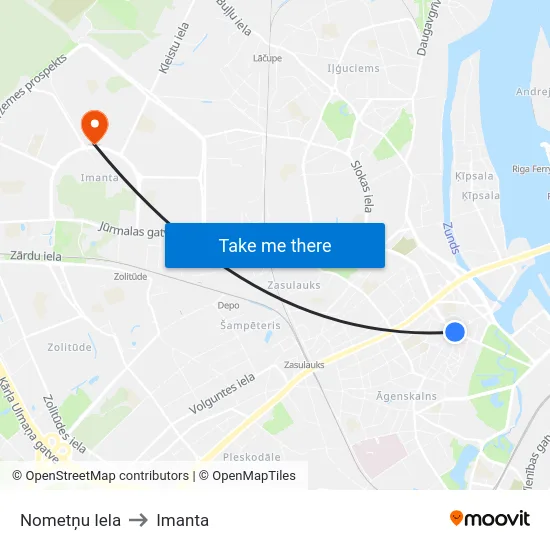 Nometņu Iela to Imanta map