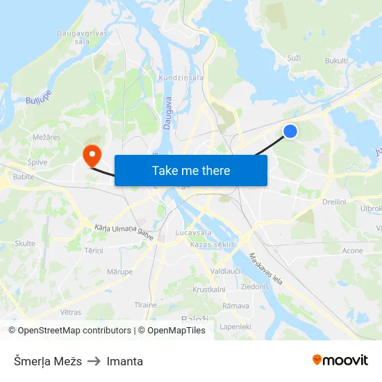 Šmerļa Mežs to Imanta map
