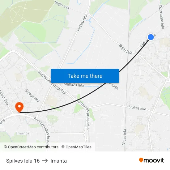Spilves Iela 16 to Imanta map