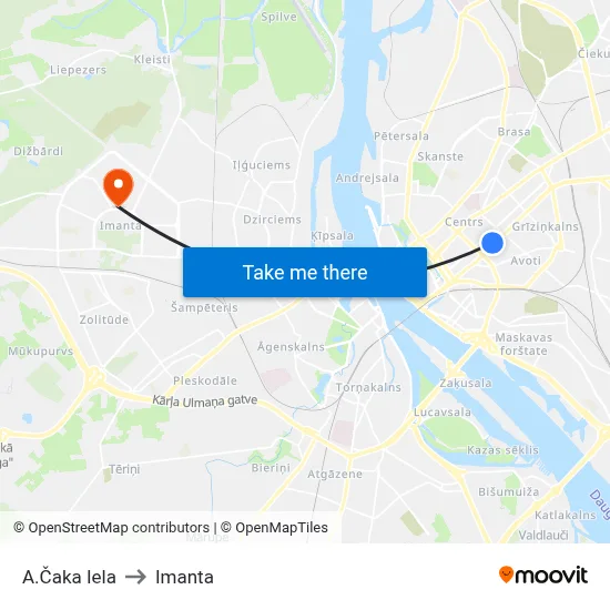A.Čaka Iela to Imanta map