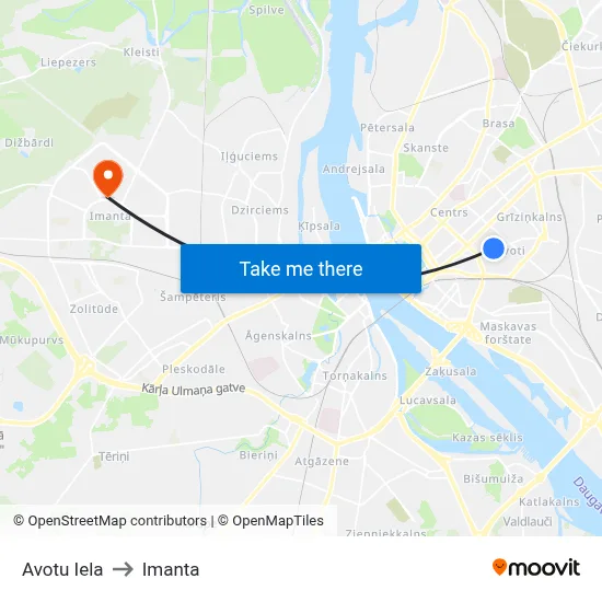 Avotu Iela to Imanta map