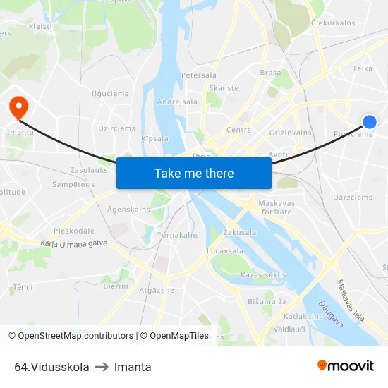 64.Vidusskola to Imanta map
