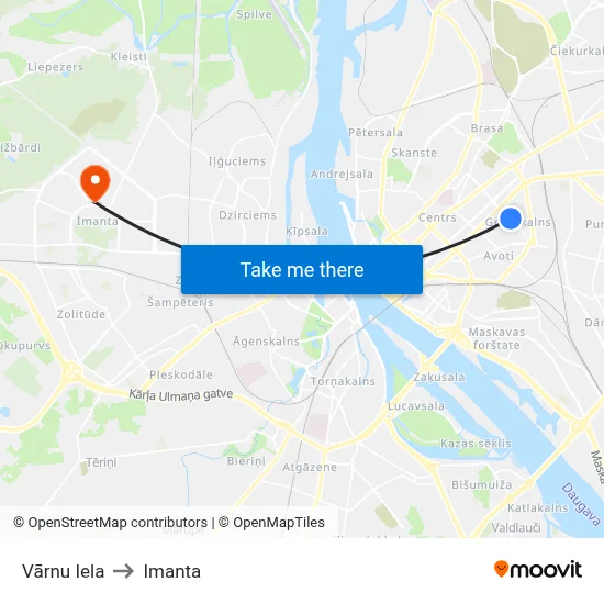 Vārnu Iela to Imanta map