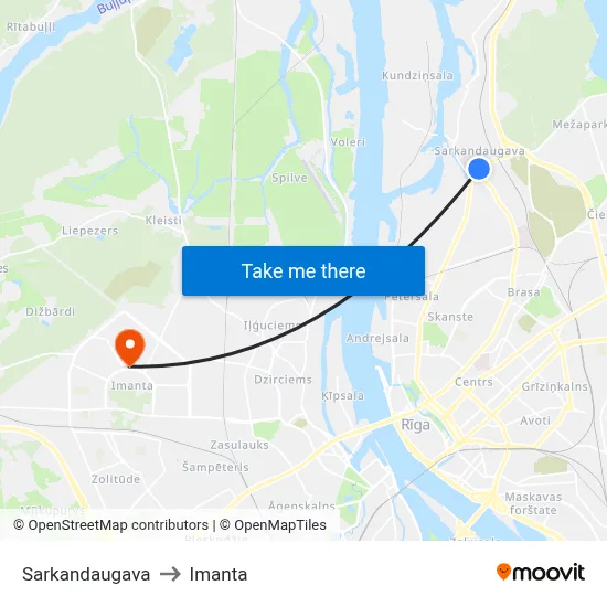 Sarkandaugava to Imanta map