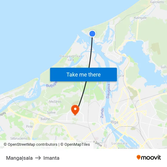 Mangaļsala to Imanta map
