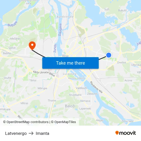 Latvenergo to Imanta map