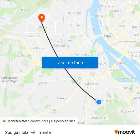 Spulgas Iela to Imanta map