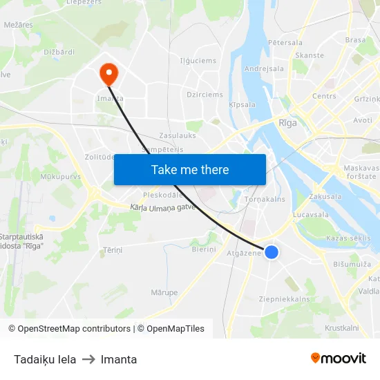 Tadaiķu Iela to Imanta map