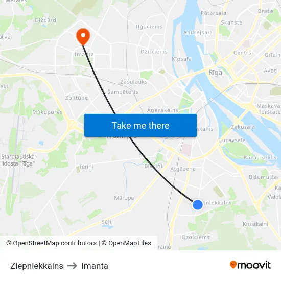 Ziepniekkalns to Imanta map