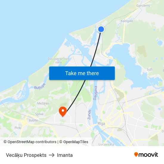 Vecāķu Prospekts to Imanta map