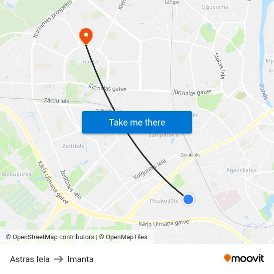 Astras Iela to Imanta map