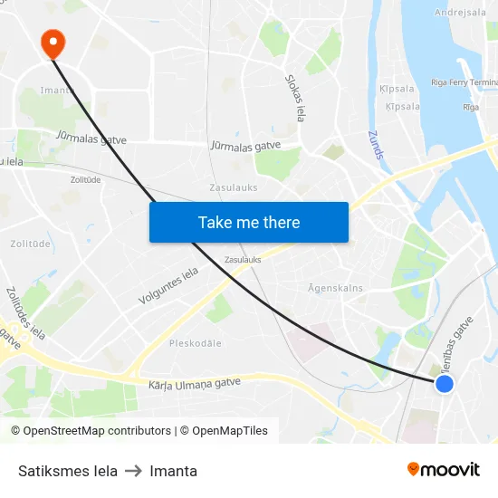 Satiksmes Iela to Imanta map