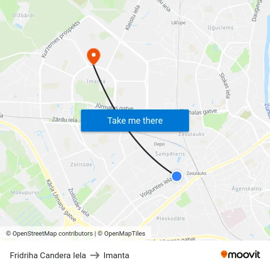 Fridriha Candera Iela to Imanta map