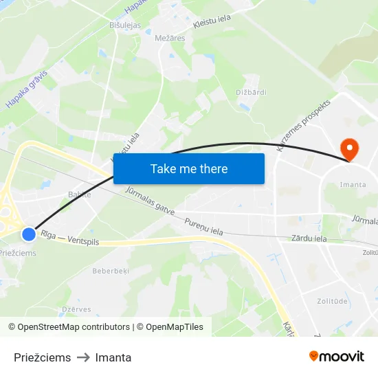 Priežciems to Imanta map