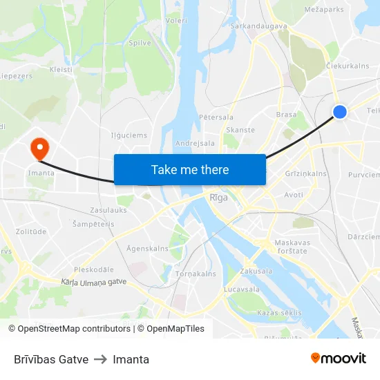 Brīvības Gatve to Imanta map