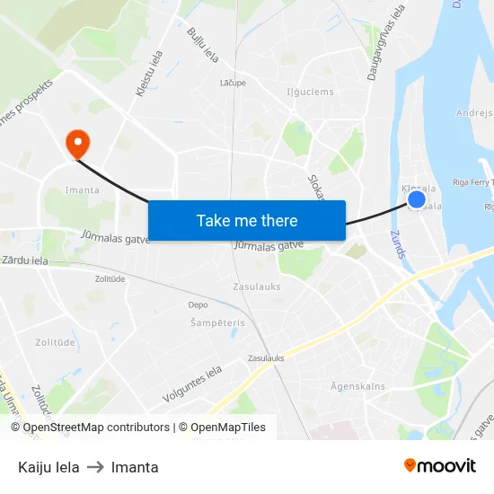 Kaiju Iela to Imanta map