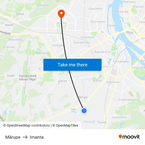 Mārupe to Imanta map
