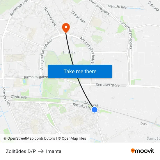 Zolitūdes D/P to Imanta map