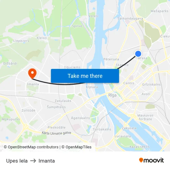 Upes Iela to Imanta map