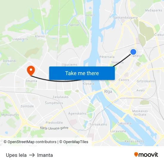 Upes Iela to Imanta map