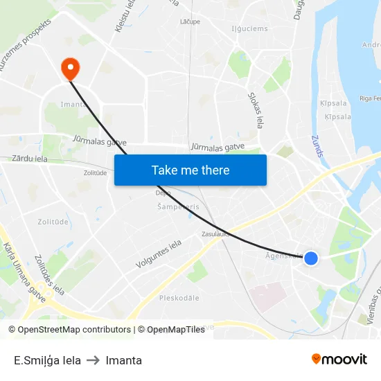 E.Smiļģa Iela to Imanta map