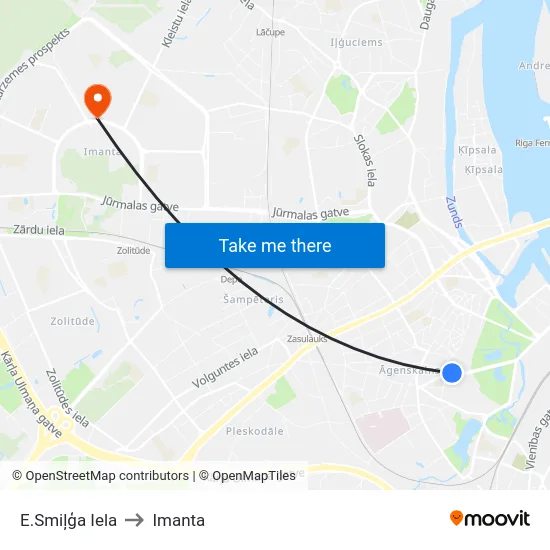 E.Smiļģa Iela to Imanta map