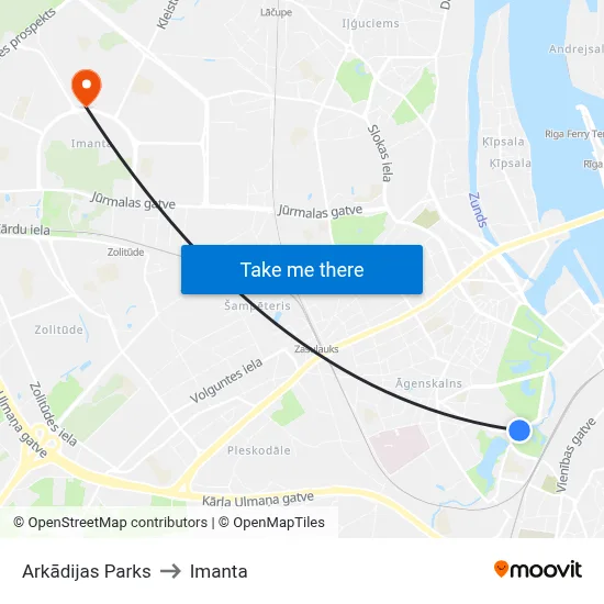 Arkādijas Parks to Imanta map