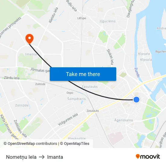 Nometņu Iela to Imanta map