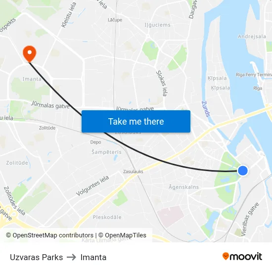 Uzvaras Parks to Imanta map