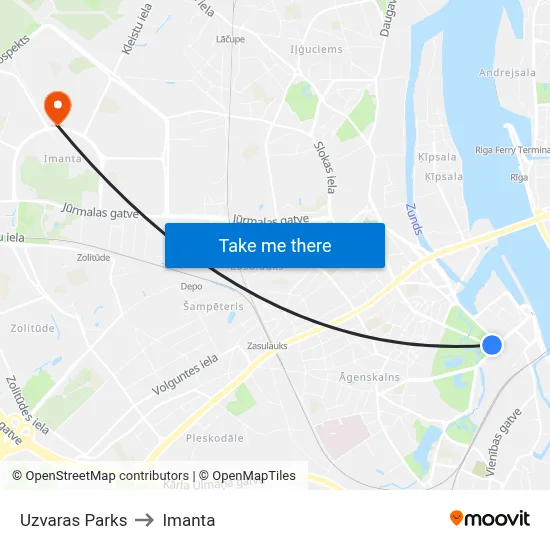 Uzvaras Parks to Imanta map