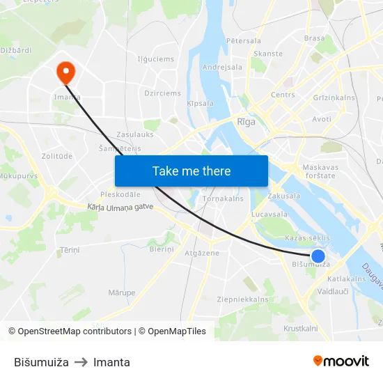 Bišumuiža to Imanta map