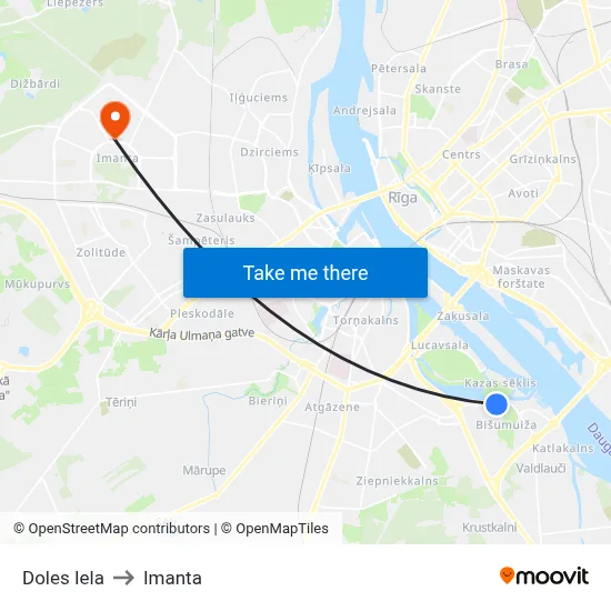 Doles Iela to Imanta map