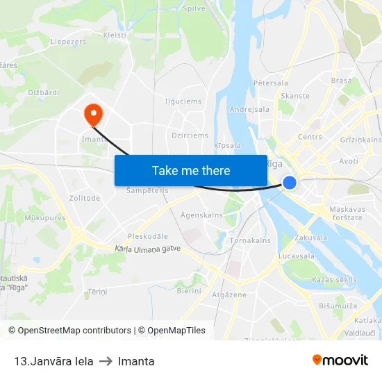13.Janvāra Iela to Imanta map