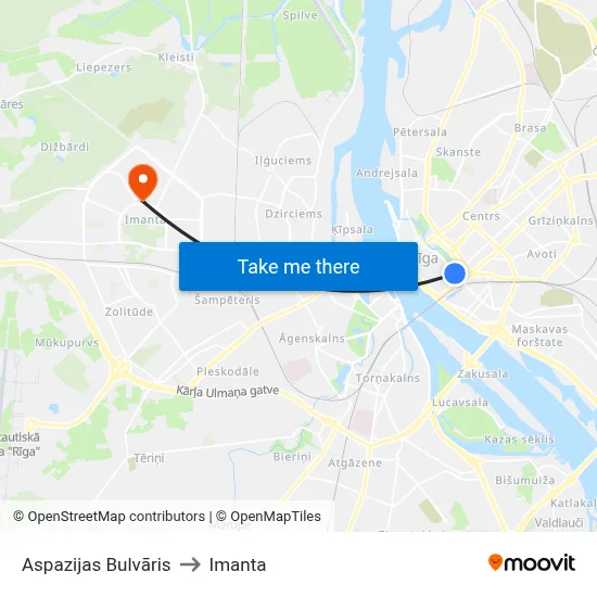 Aspazijas Bulvāris to Imanta map