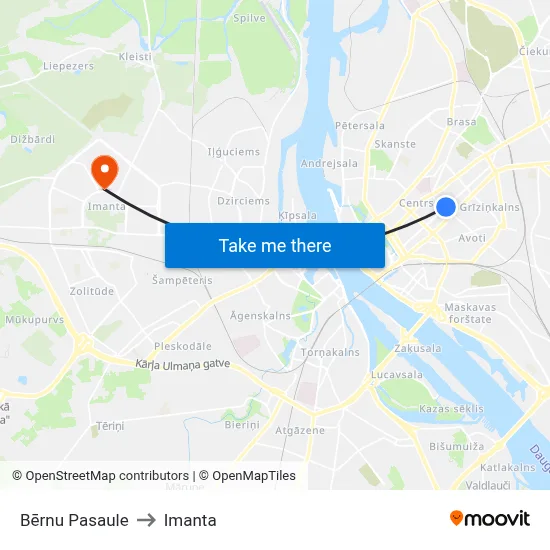 Bērnu Pasaule to Imanta map