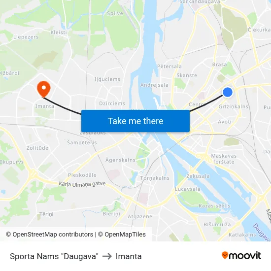Sporta Nams "Daugava" to Imanta map
