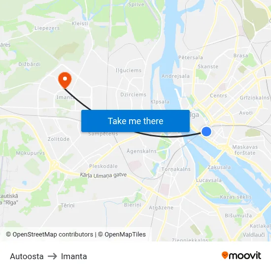 Autoosta to Imanta map