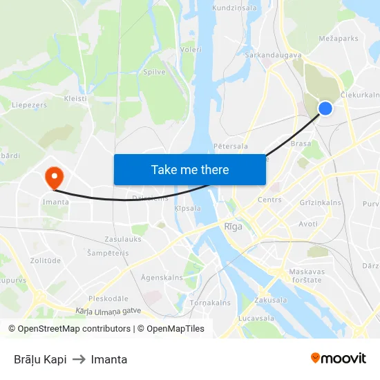 Brāļu Kapi to Imanta map