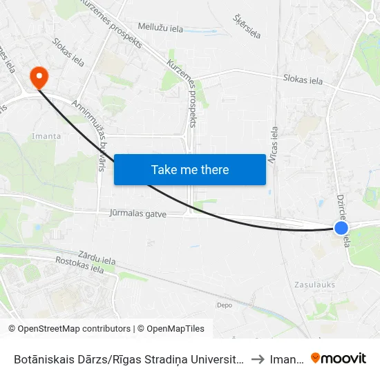 Botāniskais Dārzs/Rīgas Stradiņa Universitāte to Imanta map