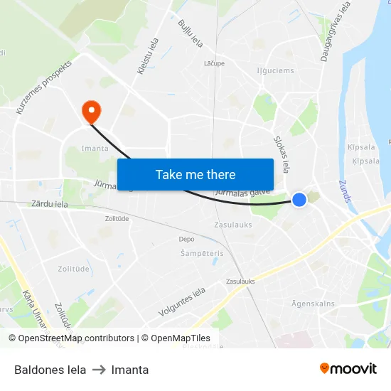 Baldones Iela to Imanta map