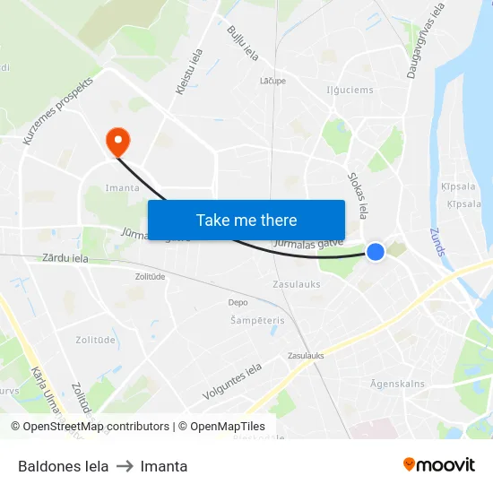 Baldones Iela to Imanta map