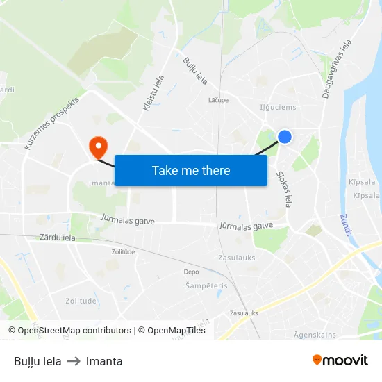 Buļļu Iela to Imanta map