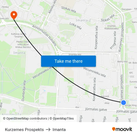 Kurzemes Prospekts to Imanta map