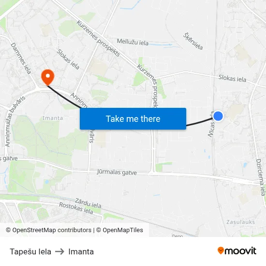 Tapešu Iela to Imanta map