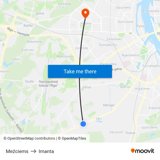 Mežciems to Imanta map