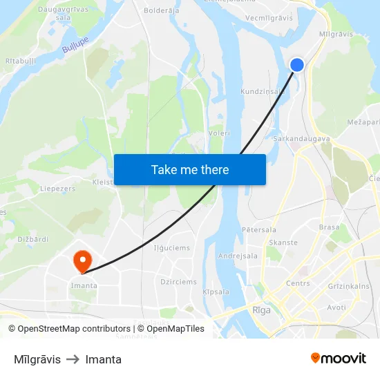 Mīlgrāvis to Imanta map