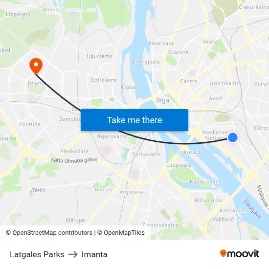 Latgales Parks to Imanta map