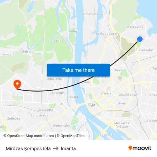Mirdzas Ķempes Iela to Imanta map